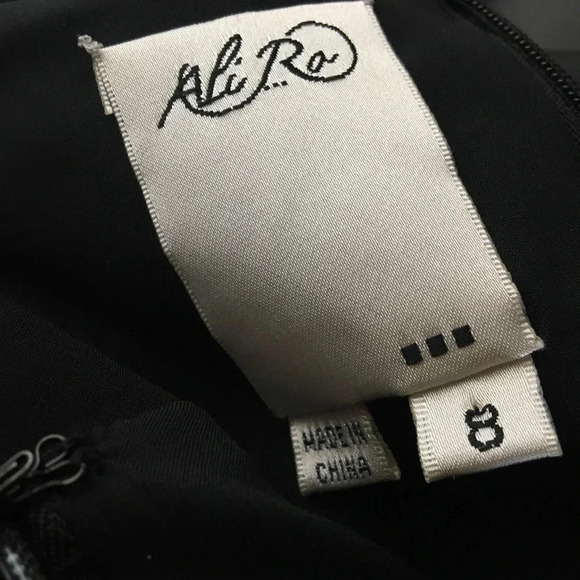 Ali Ro Black Faux Leather Pleated Dress Silk Lace - Picture 5 of 6